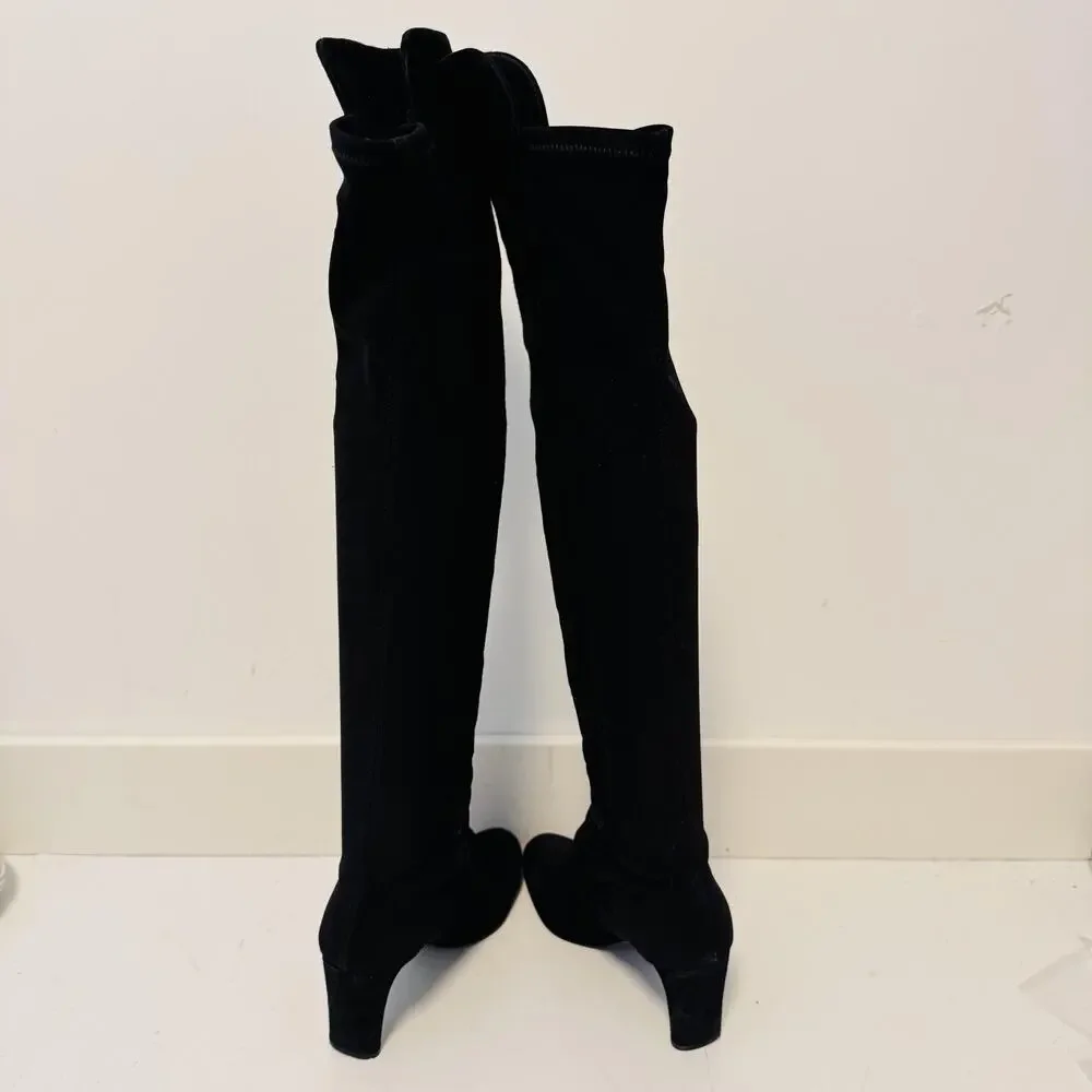 Stuart Weitzman Boots Womens 8 Black Suede Over The Knee Sock Stretch Heel